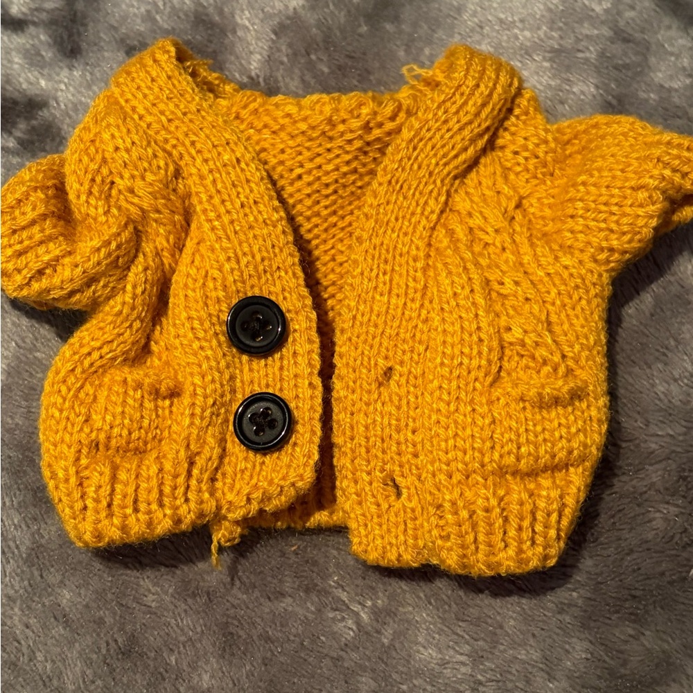 Mustard Labubu Cardigan Sweater with Pockets